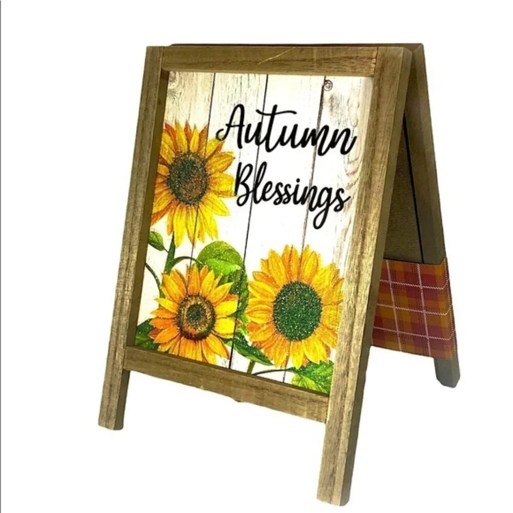 Autumn Blessings Table Decor Fall Flowers Easel Write On Blackboard 2 Si…